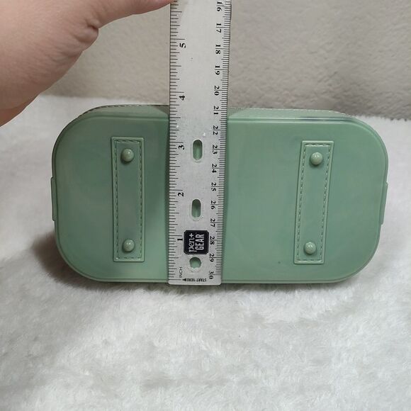 Glossy Green Double Handle Small Purse Gold Zipper - Patent Leather Finish Like - Picture 8 of 8